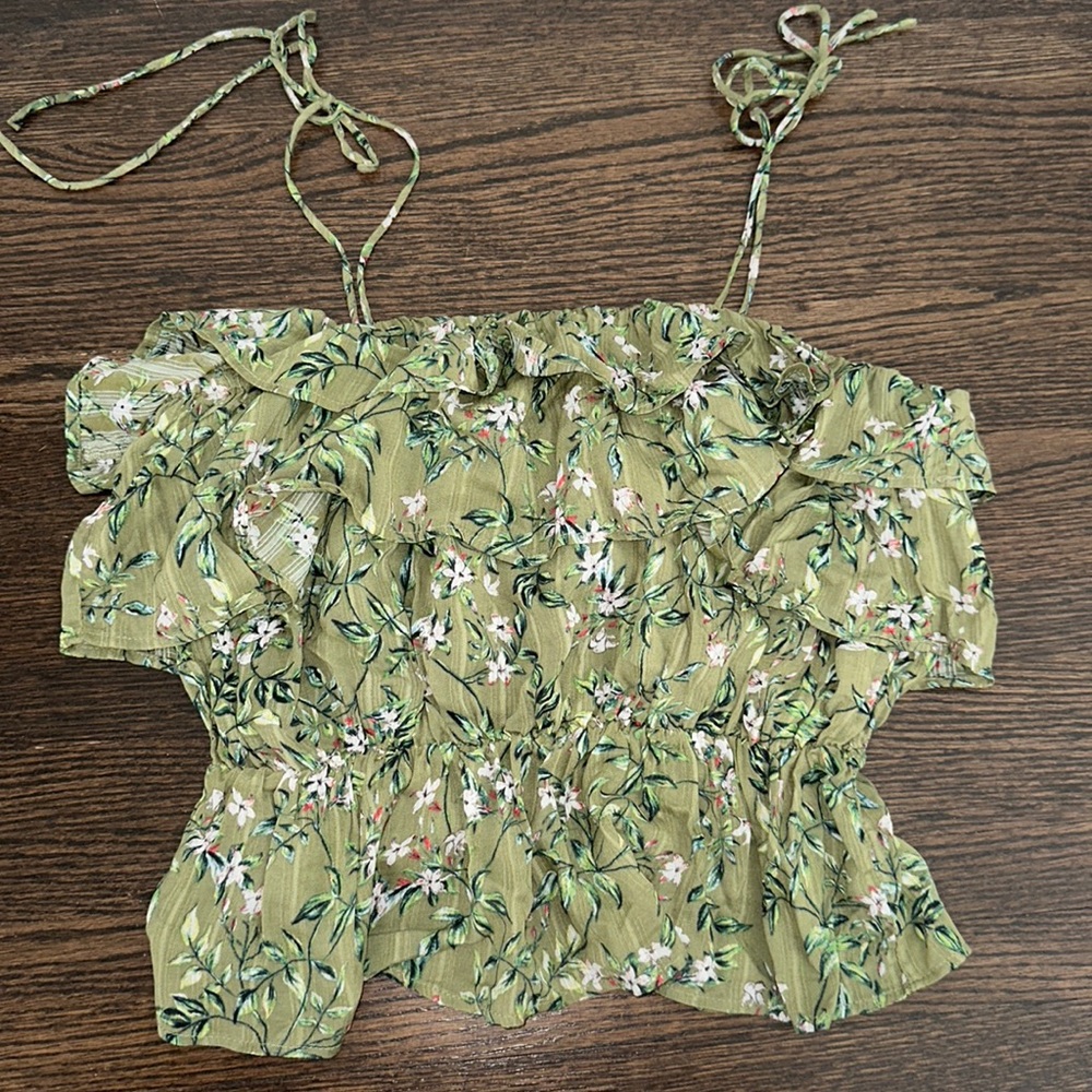 MINKPINK Green Floral Flouncy Tank Top